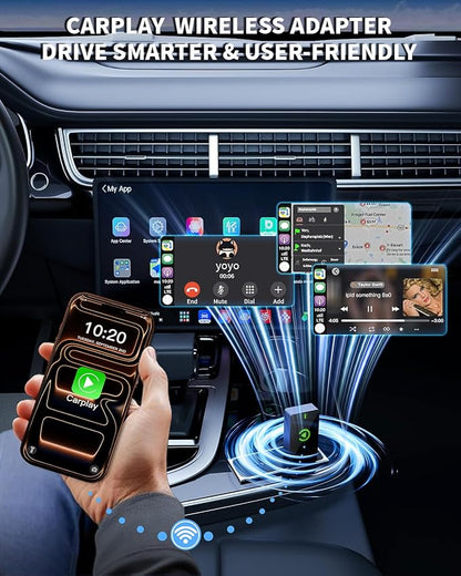 Wireless CarPlay Adapter for Apple iPhone,Compact Design Car Play Adapter Convert Wired Apple CarPlay to Wireless with USB/USB C Port,Plug and Play,Fast and Stable Connection Compatible with iOS 10+