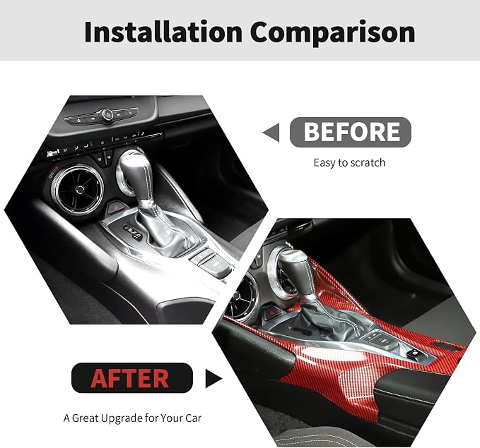 RT-TCZ Center Console Gear Shift Panel Trim Cover Cup Holder Frame Interior Decoration Kit Accessories for Chevrolet Camaro 2016-2022,Red Carbon Fiber