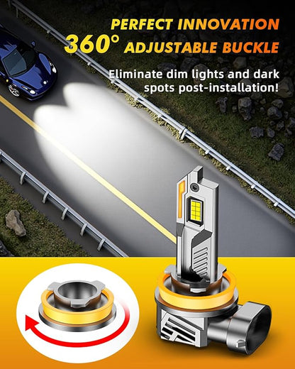Termitor H11/H9/H8 Light Bulbs, 50,000LM 12X Super Brighter with Turbo Cooling Fan, 6500K Cool White H11/H9 Fog Light Bulbs and Off-Road Lights, IP68 Waterproof, Plug-N-Play, Pack of 2