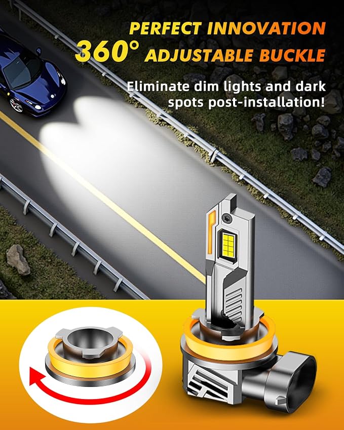 Termitor H11/H8/H9 Light Bulbs, 45,000LM 12X Super Brightness, 360° Adjustable Quick Install, 6500K Cool White H11/H16 Fog Lights Bulb, 1:1 Mini Size with Cooling Fan, IP68, Plug N Play, Pack of 2