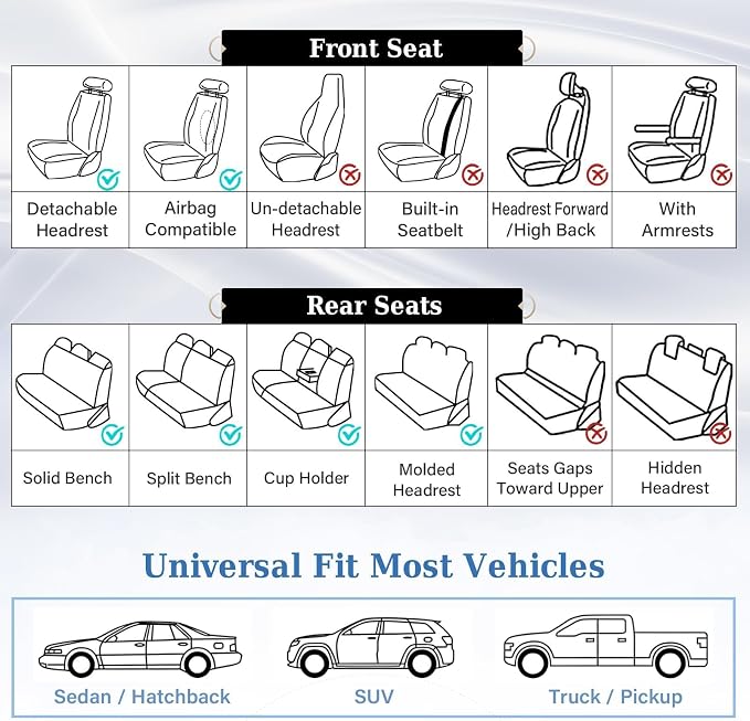Coverado Car Seat Covers Full Set, Front and Back Seat Covers for Cars, Luxury Faux Leather Waterproof Seat Covers, Black Car Seat Covers, Car Seat Protector Accessories Universal Fit Most Vehicles