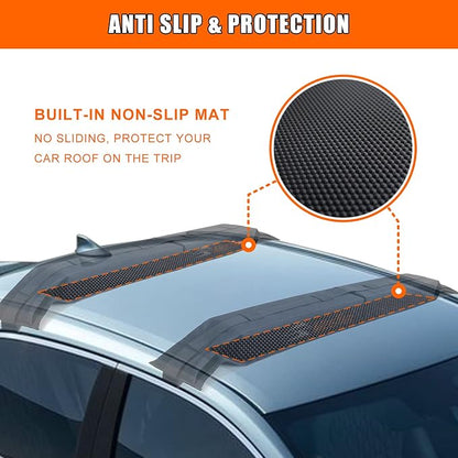 MeeFar Universal Car Soft Roof Rack Pads Luggage Carrier System for Kayak Surfboard SUP Canoe Include 2 Heavy Duty Tie Down Straps, 2 Tie Down Rope, 2 Quick Loop Strap and Storage Bag
