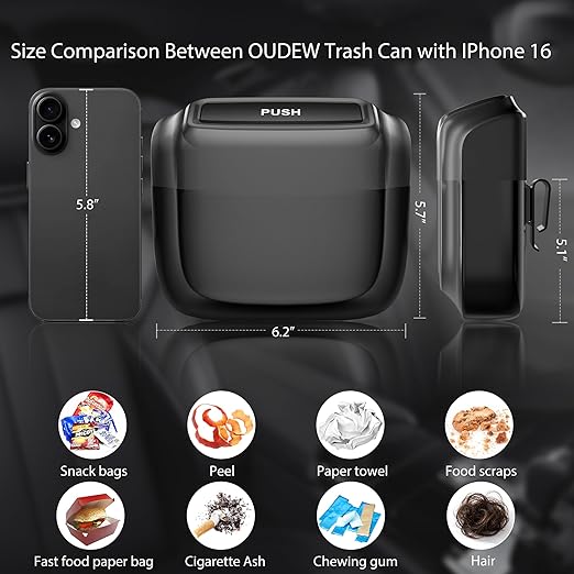 2 Packs Car Trash Can with Lid，Built-in Storage Garbage Bag，Leakproof Vehicle Trash，Car Accessories for Interior,Mini Garbage Bin for Automotive, Office, Kitchen,Bedroom，with 60pcs Trash Bags