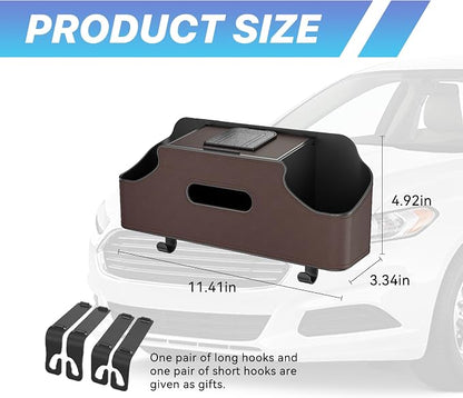 Car Seat Back Organizer, 3-in-1 Vehicle Backseat Storage Box with Cup Holder Tissue Box Trash Bin & Hooks, Multifunctional Auto Interior Headrest Organizer, Universal for SUV RV Truck (Brown)