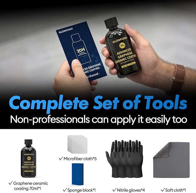 Ceramic Coating for Cars, 20H Graphene Ceramic Coating for Auto Detailing, High Gloss Anti-Scratch Nano Coat Kit, 10 Years Hydrophbic Mirror Paint Protection (70ML)