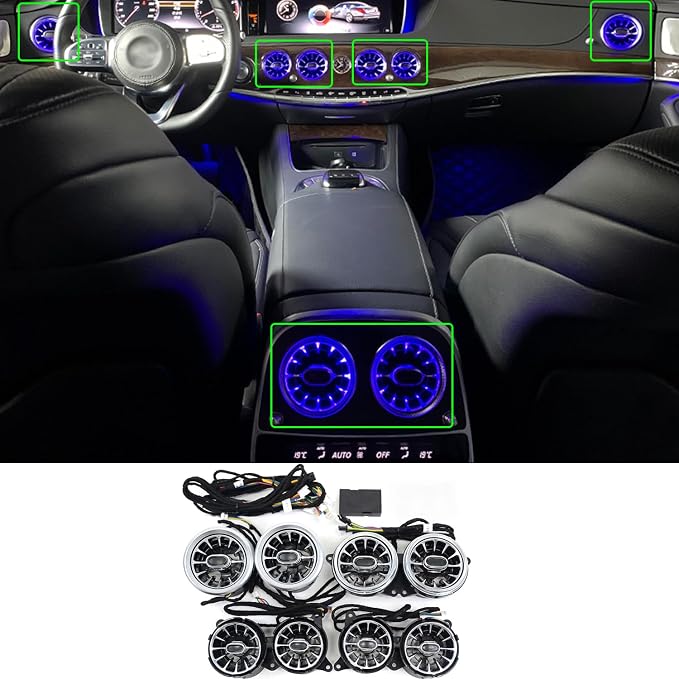 7 Colors Air Vent Ambient Light Fits for Mercedes Benz W222 S-Class 2014-17 | W222 ambient light led ac vents, Sync with car's factory ambient lighting, Complete your cabin's luxury feel, 8 air vent glow