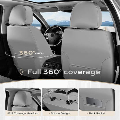 Coverado Front Seat Covers, Waterproof Nappa Leather Dust-Proof Protectors, Universal Fit for Most Vehicles, Anti-Scratch Seat Covers for Sedans, SUVs, Pickup Trucks – Gray