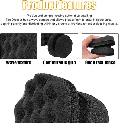 2 PCS Tire Shine Applicator, Reusable Foam Car Dressing Pads With Ergonomic Design, Durable Automotive Detailing Sponge Tool for Applying Shine (Black, Large)