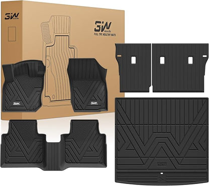3W Floor Mats & Cargo Liner & Seatback Mats for Volkswagen Tiguan 2025 2026, All-Weather Protection TPE Car Mats 2 Rows Full Set for VW Tiguan Accessories, Black