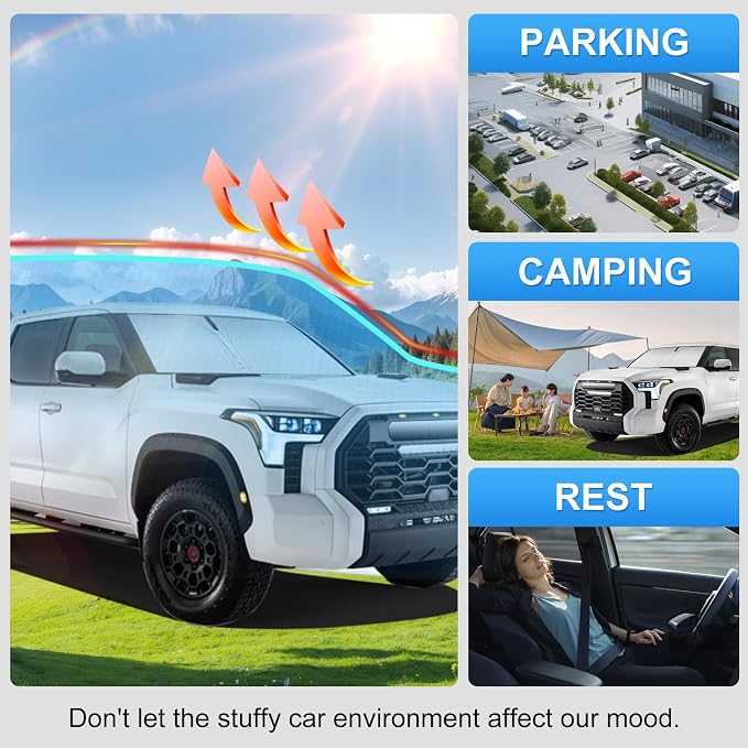 Custom Fit Windshield Sun Shade for Toyota Tundra 2022-2026 | Custom Fit Windshield Cover, Blocks UV Rays, Double-Layer Heat Shield, Durable Frame, Easy Fold & Storage