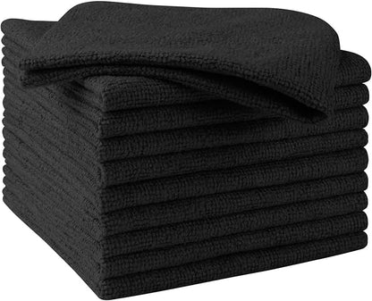 HOMEXCEL Black Microfiber Cleaning Cloths, 10 Pack Microfiber Towels for Cars, Lint & Scratch-Free Cleaning Rags for House, Kitchen and Car 11.5 x 11.5 inch