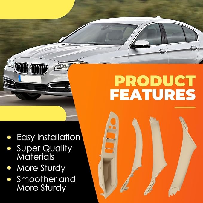 Beige Interior Door Pull Handle Kit Compatible with5 Series F10 F11 520i 520d 523i 525i 525d 528i 530i 530d 535i 535d 2010-2016 Window Switch Armrest Panel Trim Cover