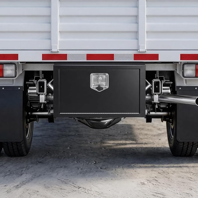 VEVOR Underbody Truck Tool Box, 24 x 12 x 14 Inch Heavy Duty Steel Trailer Storage Box with Lock & Keys, Waterproof Trailer Storage Organizer Under Body Chest with T-Handle for Truck, Van, SUV, Black