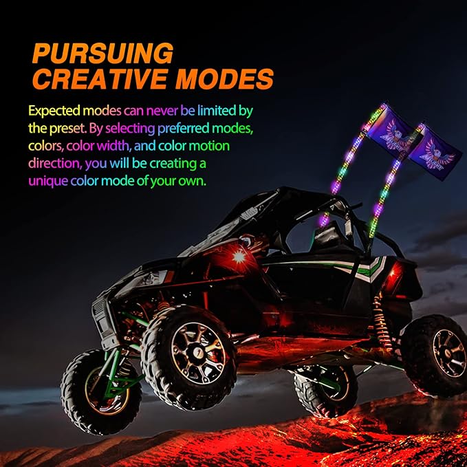 Nilight 2PCS 4FT RGB LED Whip Lights, Remote App Control w/DIY Chasing Patterns Stop Turn Reverse Modes Safety Lighted Antenna for ATV UTV Polaris RZR Can-am Dune Buggy Jeep