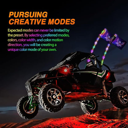 Nilight 2PCS 4FT RGB LED Whip Lights, Remote App Control w/DIY Chasing Patterns Stop Turn Reverse Modes Safety Lighted Antenna for ATV UTV Polaris RZR Can-am Dune Buggy Jeep
