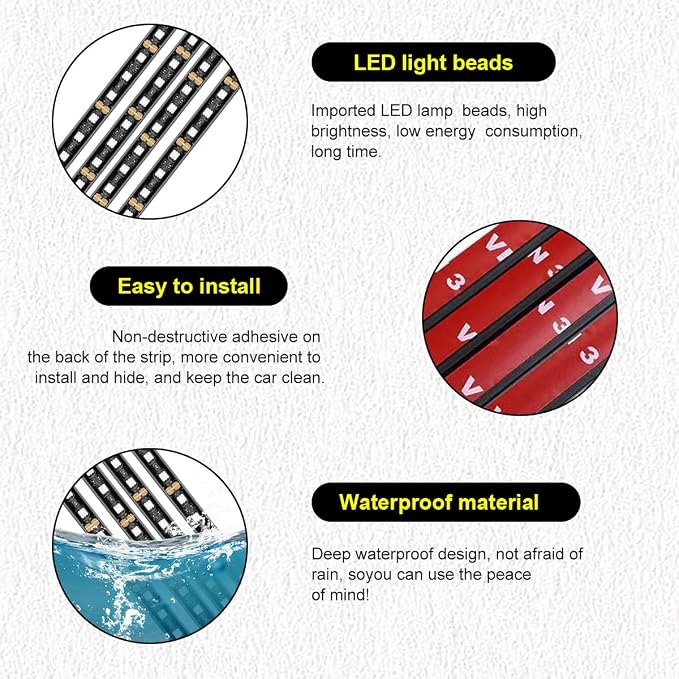 Car LED Strip Light, 48 LEDs RGB Neon Interior Atmosphere Lights, 12V Under Dash Ambient Night Light, USB Port Auto Interior Decorative Lamp, Universal Car Accessories (Ice Blue)
