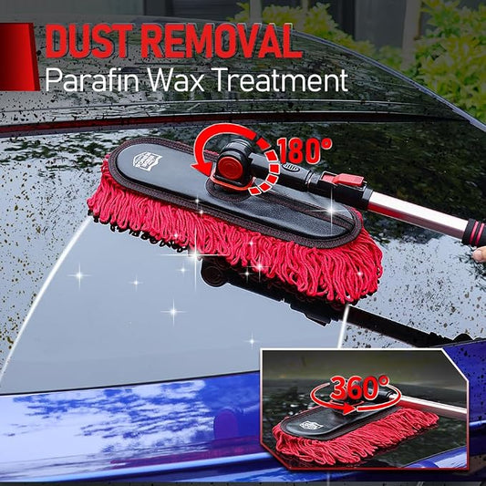 RideKings Car Duster Exterior Scratch Free, Wax Cotton Auto Dust Remover with Extendable Handle, Car Cleaning Brush for SUV, Truck & RV
