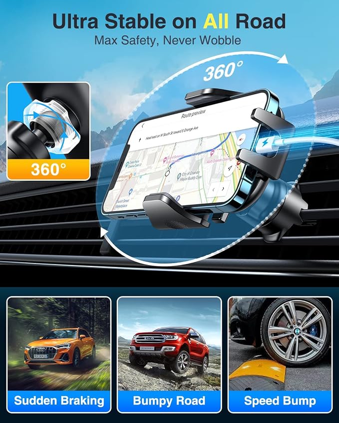 [True Military-Grade] Car Phone Holder VANMASS [Upgraded Strongest Suction&Clip] Cell Phone Mount for Dashboard Windshield Vent Kit, Truck Cradle Stand for iPhone 17 Pro Max 16 15 14 Android,Ink Black
