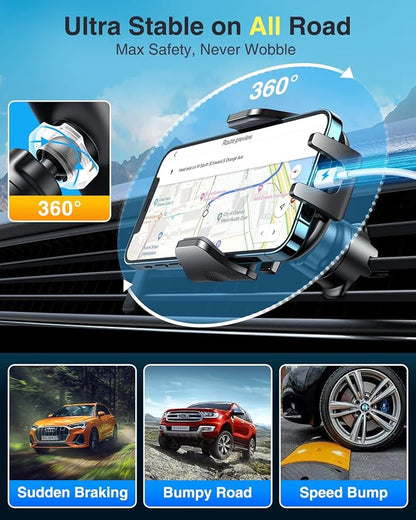 [True Military-Grade] Car Phone Holder VANMASS [Upgraded Strongest Suction&Clip] Cell Phone Mount for Dashboard Windshield Vent Kit, Truck Cradle Stand for iPhone 17 Pro Max 16 15 14 Android,Ink Black