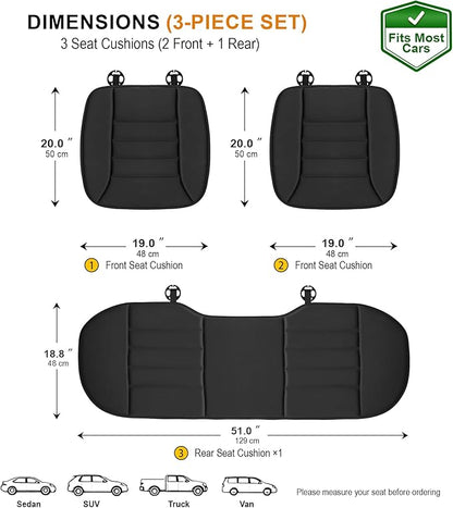 kingphenix 3-Piece Car Seat Cushion Set, 1.2inch Memory Foam Comfort, 2 Front Automotive Seat Cushions + Rear Bench Cushion, Non-Slip Bottom, Fits Sedan SUV Truck Van, Car & Office Chair, Black