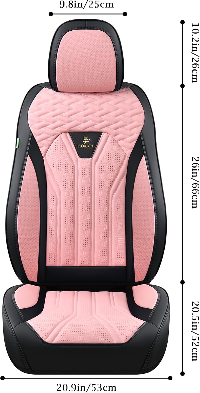 FLORICH Automotive Front Seat Covers for Cars, Waterproof Pink & Black Seat Covers, Leather Car Seat Covers 2 Pack, Universal Seat Protector for Most Cars Trucks SUV