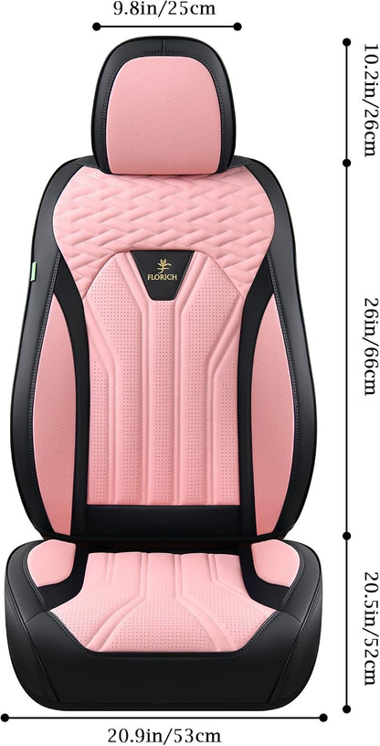 FLORICH Automotive Front Seat Covers for Cars, Waterproof Pink & Black Seat Covers, Leather Car Seat Covers 2 Pack, Universal Seat Protector for Most Cars Trucks SUV