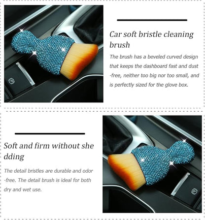 Bling Car Interior Dust Brush, Crystal Rhinestone Soft Auto Detailing Cleaning Brush, Sparkling Diamond Vehicle Dashboard Air Vent Cleaner for Women Girls, Universal for Vehicles (Blue)