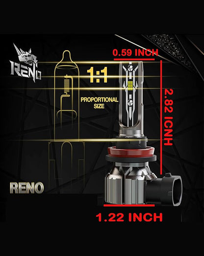 RENO H11 Bulb, H11 Fog Lights 6500K White Fanless In Line H9 H8 Fog Bulbs Plug and Play, Pack of 2