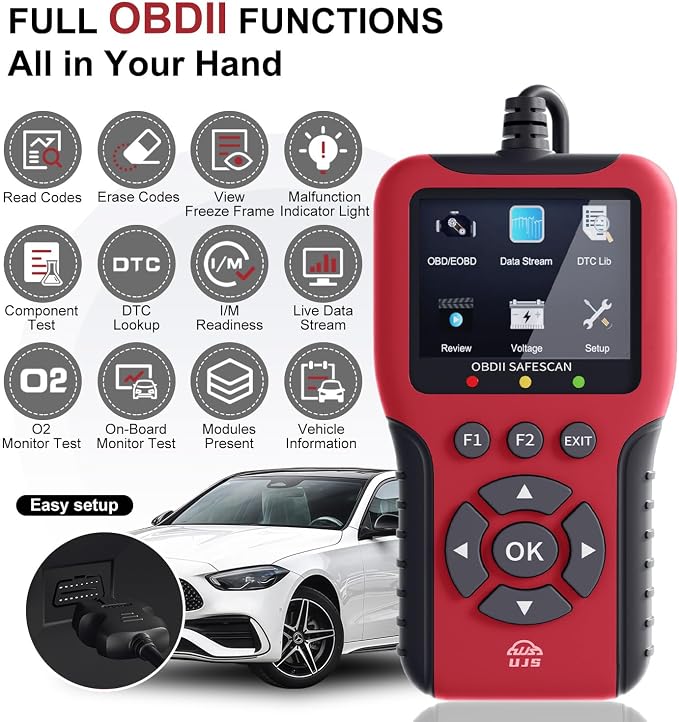 2026 Enhanced Universal OBD2 Scanner, Check Engine Code Reader - 65000+ Fault Codes, Live Data, I/M Readiness, Battery Voltage Check, Read & Clear Error Codes for All OBDII Protocol Car 1996+(Red)