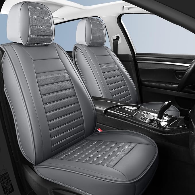 HChengkikz Car Seat Covers, Waterproof Horizontal Stripes Automotive Seat Covers, Universal Anti-Slip Car Seat Protectors for Most Cars Sedans SUV Pick-up Truck (2 PCS Front Seat, Grey)