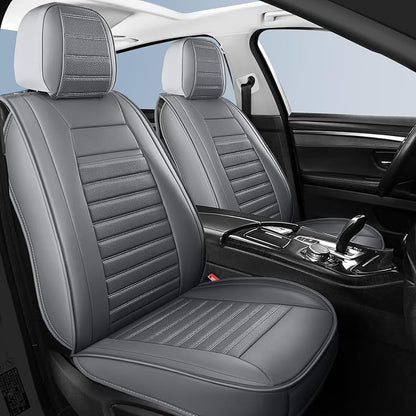 HChengkikz Car Seat Covers, Waterproof Horizontal Stripes Automotive Seat Covers, Universal Anti-Slip Car Seat Protectors for Most Cars Sedans SUV Pick-up Truck (2 PCS Front Seat, Grey)