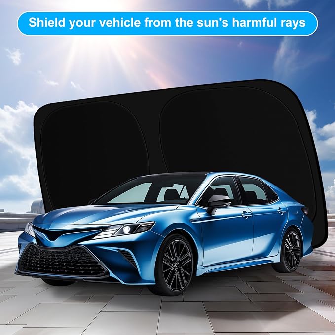 Car Sun Shade for 2018-2024 2025 2026 Toyota Camry Windshield Sun Shade, Sun Visor Windshield Screen Cover for Camry Front Window Sunshade Foldable Auto Interior Accessories UV Block