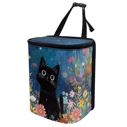 Talayituse Cat Daisy Flower Print Car Trash Can Portable Auto Garbage Bin Multifunctional Vehicle Interior Accessories with Adjustable Straps Universal Fit Truck SUV Sedan