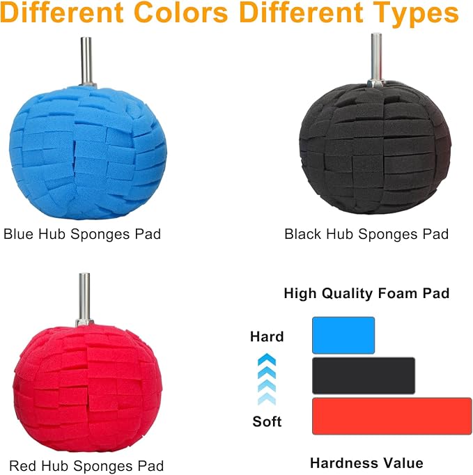 Linkstyle 6PCS Car Wheel Hub Drill Buffing Sponge Pads Kit, 3 inch Shank Polishing Pads for Wheel Hub Cleaning, Auto Cone Metal Polish Buffing Polishing Ball