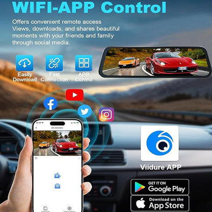 Mirror Dual Dash Camera,4K and 2.5K Dash Cam with Voice Control Rear View Mirror Camera and WiFi,GPS Dashcam for Cars with WDR Night Vision, G-Sensor, 24 Parking Monitor ABS (Include 64GB Card)