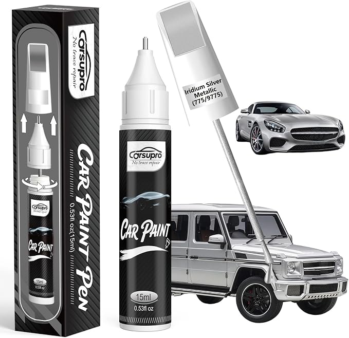Iridium Silver Metallic(775/9775) for Mercedes Benz Touch Up Paint Pen, 2 in 1 Car Scratch Remover with Pen Tip and Brush, Precise Color Match for Car Paint Scratch Repair, Quickly and Easily Fix Chips and Nicks