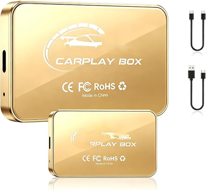 AI Box CarPlay, 3-in-1 Wireless CarPlay Adapter & Android Auto for OEM Wired Cars, Built-in YouTube for Streaming, 5.8GHz WiFi, Convert Wired to Wireless, Plug & Play Gold