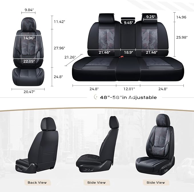 Coverado Seat Covers, Car Seat Covers Full Set, Leather Seat Covers for Cars, Car Seat Protector, Black Car Seat Covers Front Seats and Back Seats Universal Fit for Most Cars Camo