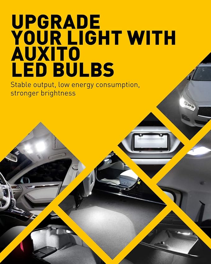 AUXITO 194 LED Bulb 6000K White 168 2825 W5W T10 Wedge 14-SMD Interior Car Bulbs Replacement for Dome Map Door Courtesy Trunk License Plate Parking Lights, 10 PCS