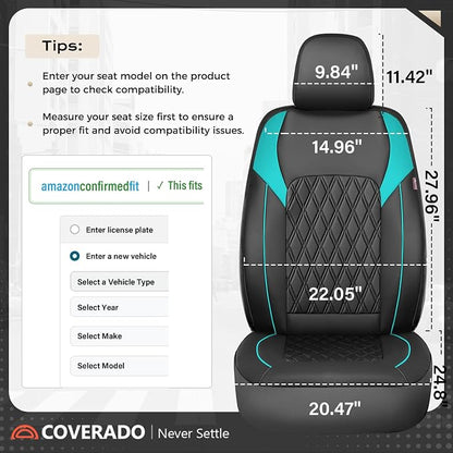 Coverado Front Seat Covers, Car Seat Covers for Cars, Waterproof Driver Seat Covers, Faux Leather Car Seat Cushion, Front Auto Seat Covers Luxury Car Seat Protector Universal Fit Most Cars, Black&Blue