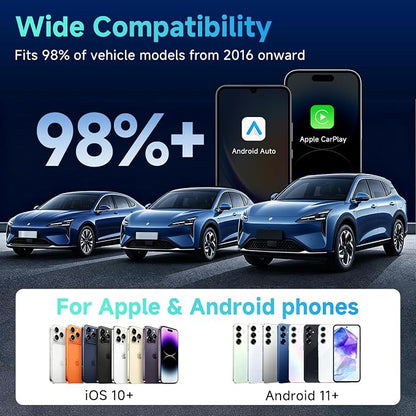 2026 Wireless CarPlay Adapter for iPhone & Android, 3 Second Auto Stable Connection，Zero Latency, Plug & Play for 2016+ Cars with USB-A USB-C Ports