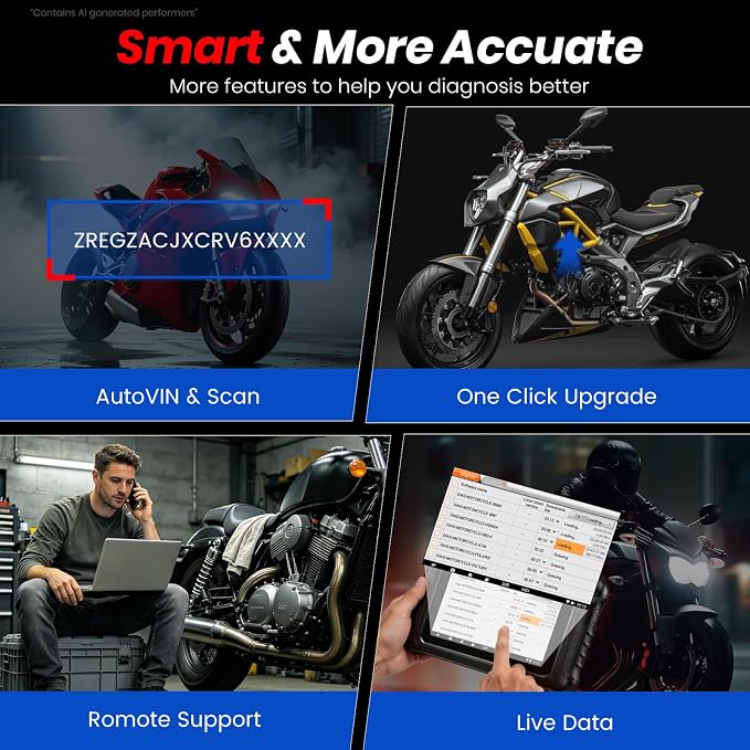 ANCEL MT700 Motorcycle OBD2 Scanner Full Systems, ABS Engine Meter TPMS Diagnostic Tool with 35+ Reset Functions for Harley Indian Yamaha Polaris Piaggio Ducati Honda BMW, AutoVIN, 7”Touch Screen,16G