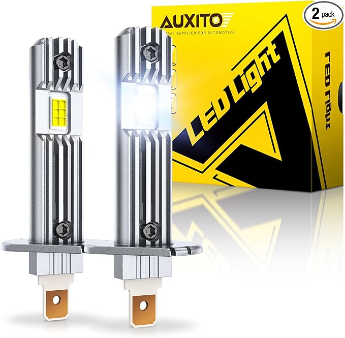 AUXITO H1 Bulb, 600% Brighter, 1:1 Mini Size No Adapter Needed, 5 Min Quick Install, No Flicker, 99% Compatibility, Pack of 2