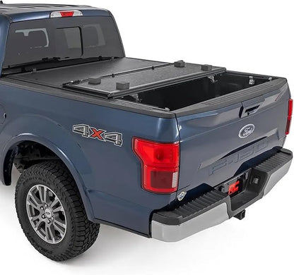 Rough Country Hard Tri-Fold Tonneau Cover for Ford F-250 & F-350 Super Duty (2017-2026) - Low-Profile Aluminum Truck Bed Cover, Fits 6'10 (81.9") Bed