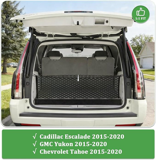 3-Layer Cargo Net for Chevrolet Tahoe, GMC Yukon, Cadillac Escalade 2015-2020, Zipper Bag Trunk Net for SUV, Heavy Duty Oxford Cargo Organizer Storage Nets with Carabiners