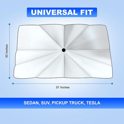EcoNour Car Umbrella Windshield Sun Shade | Universal Fit Foldable Car & Truck Sun Shade | Double Layer Windshield Cover for SUV, Sedan & Truck | Sun Shade Cover for Front Baby Window Shades - 57"x30"