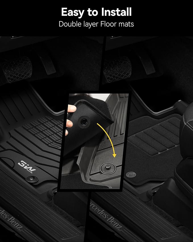 3W Floor Mats with Carpets for Mercedes Benz C-Class 2015-2021(for Sedan Only,Not fit Coupe and Cabriolet), TPE Floor Liner Thickened Carpet for Benz C Class C300/C400/C350e/C43 AMG/C63 AMG/C63 AMG S