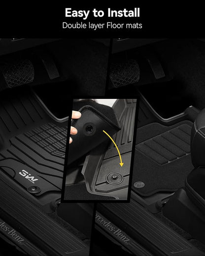 3W Floor Mats with Carpets for Mercedes Benz C-Class 2015-2021(for Sedan Only,Not fit Coupe and Cabriolet), TPE Floor Liner Thickened Carpet for Benz C Class C300/C400/C350e/C43 AMG/C63 AMG/C63 AMG S