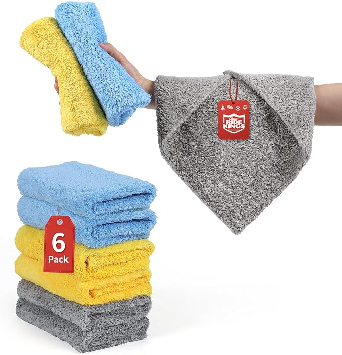 Car Wash Drying Towels, 450gsm Ultra-Thick Absorbent Lint-Free Extra Soft Microfiber Rags for Car Detailing, Interior & Exterior Cleaning Cloths, 16in x 16in - Microfiber, Mixed Colors, 6 Packs