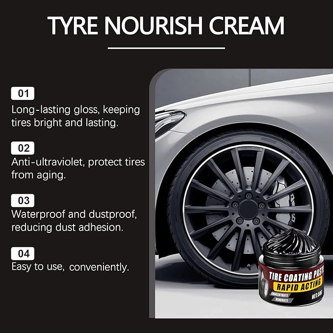 Premium Tire Coating & Trim Restorer, Tire Coating Paste, Long-Lasting Ceramic Coating & UV Protection, Sponge Nourish Renewal Restores Care Gloss Interior Auto Cleaning (4PCS)